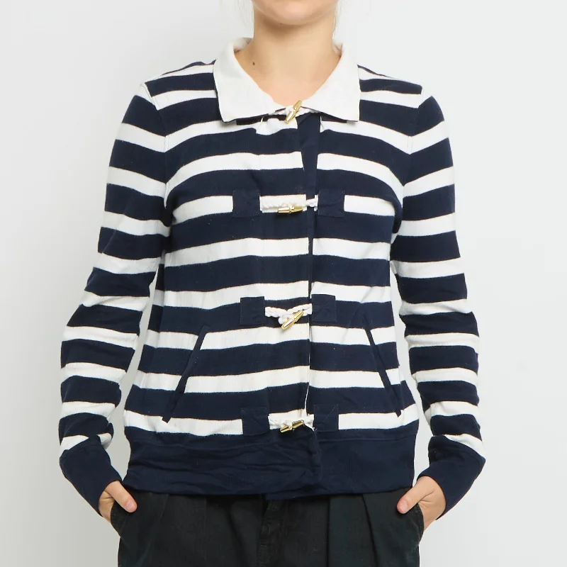 Ralph Lauren Striped Duffle Jacket Style Cardigan- UK 10 Terry Blend Velvet Blend Canvas Blend