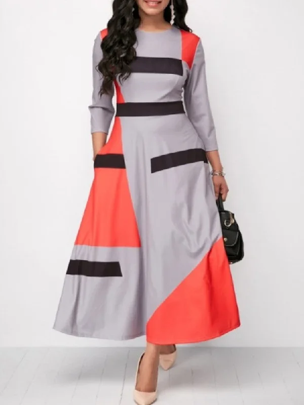 Curved Ample Dress 3/4 Sleeve Geometric Print Dress - Gracious Classy Formal Dress for Women +