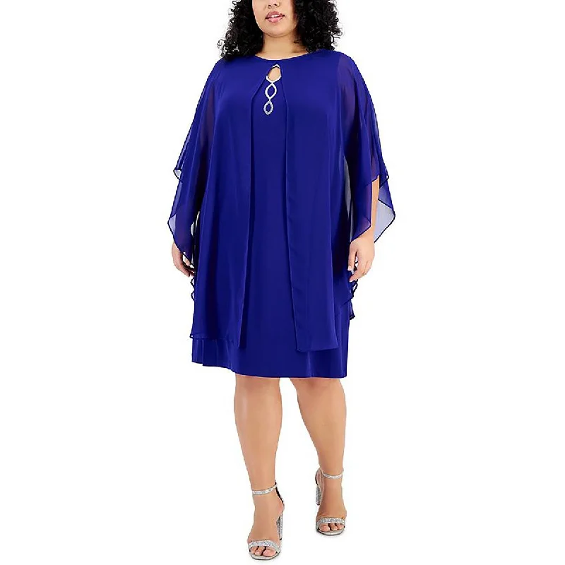 Womens Rhinestone Cape Sleeve Sheath Dress