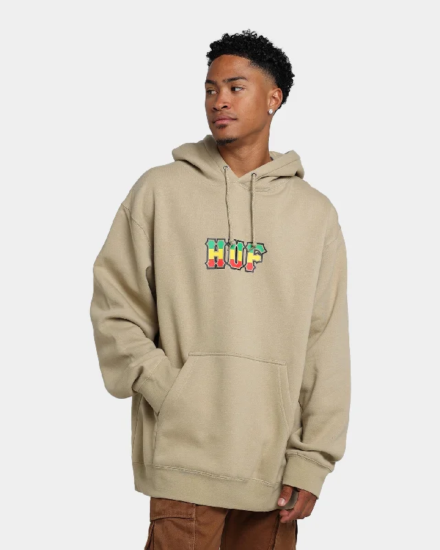 HUF Righteous Pullover Hoodie Tan Hoodie with Rolled Sleeves Casual Relaxed