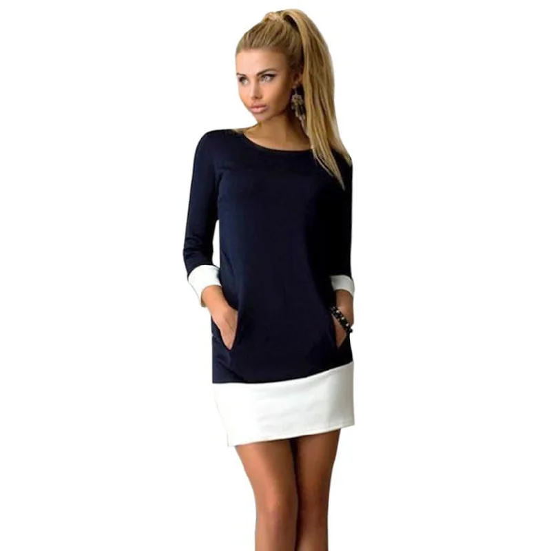 Winter Fashion O-neck Dress Plus Size 3/4 Sleeve with Double Pocket Casual Women Dresses Vestidos Winter Fashion O-neck Dress Plus Size 3/4 Sleeve with Double Pocket Casual Women Dresses Vestidos
