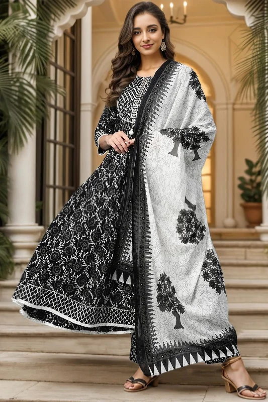 Ahika Black White Sequinned Rayon Blend Kurta With Trousers and Dupatta Trousers Top Rated