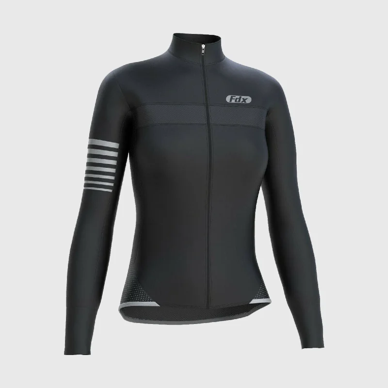 Fdx All Day Women's & Girl's Black Thermal Roubaix Long Sleeve Cycling Jersey Metallic Jersey Tee Fdx All Day Women's & Girl's Black Thermal Roubaix Long Sleeve Cycling Jersey Metallic Jersey Tee