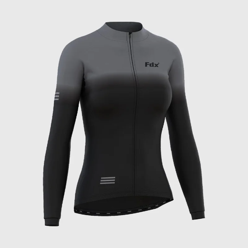 Fdx Duo Women's & Girl's Grey / Black Thermal Roubaix Long Sleeve Cycling Jersey Silver Jersey Tee Fdx Duo Women's & Girl's Grey / Black Thermal Roubaix Long Sleeve Cycling Jersey Silver Jersey Tee