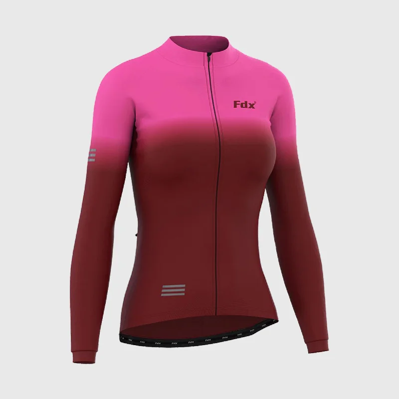 Fdx Duo Women's & Girl's Pink / Maroon Thermal Roubaix Long Sleeve Cycling Jersey Cream Jersey Tee Fdx Duo Women's & Girl's Pink / Maroon Thermal Roubaix Long Sleeve Cycling Jersey Cream Jersey Tee