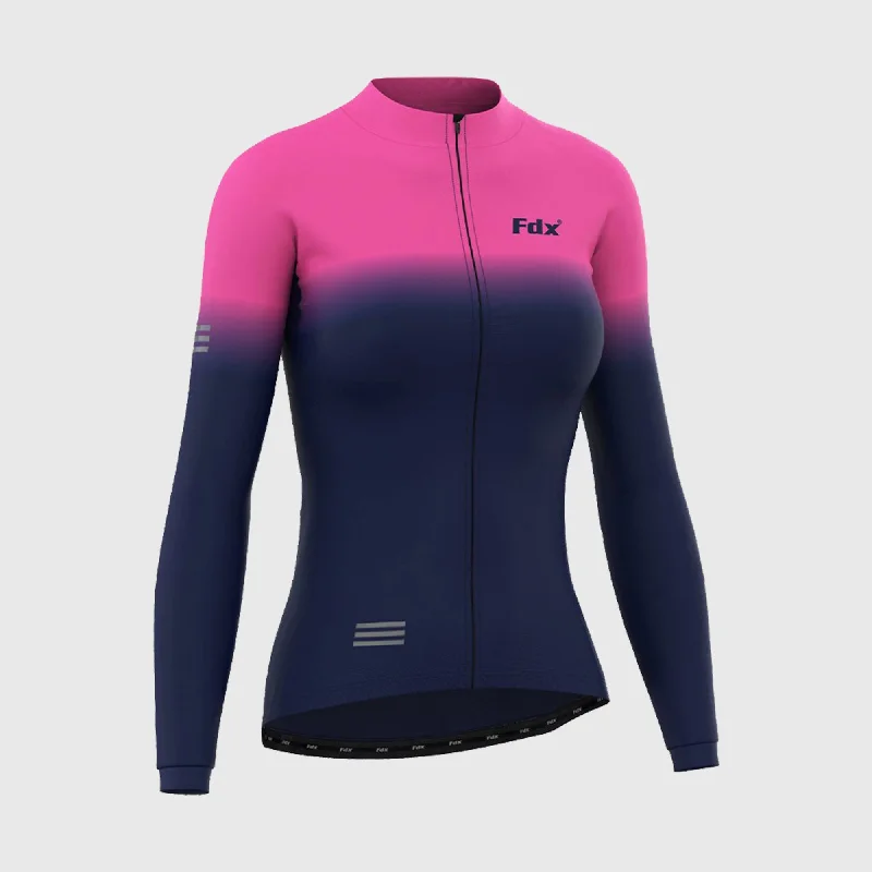 Fdx Duo Women's & Girl's Pink / Blue Thermal Roubaix Long Sleeve Cycling Jersey Sky Blue Jersey Tee Fdx Duo Women's & Girl's Pink / Blue Thermal Roubaix Long Sleeve Cycling Jersey Sky Blue Jersey Tee