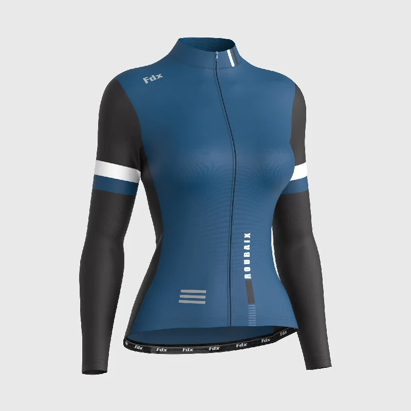 Fdx Limited Edition Women's & Girl's Blue Thermal Roubaix Long Sleeve Cycling Jersey Bohemian Jersey Tee Fdx Limited Edition Women's & Girl's Blue Thermal Roubaix Long Sleeve Cycling Jersey Bohemian Jersey Tee
