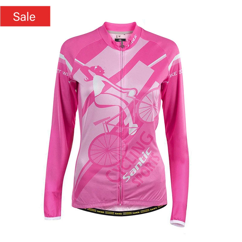 Santic WinYiren Pink Women Jersey Long Sleeve Cotton Fabric Inside Evening Jersey Tee Santic WinYiren Pink Women Jersey Long Sleeve Cotton Fabric Inside Evening Jersey Tee