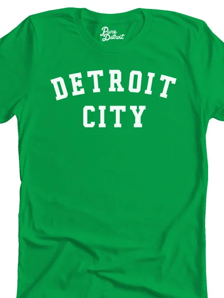 Detroit City Unisex T-shirt - White / Irish Green Welt Pockets Slit Pockets