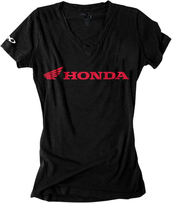 FACTORY EFFEX Women's Honda V-Neck T-Shirt - Black - Small 16-88340 Handmade Hand-knitted Hand-woven