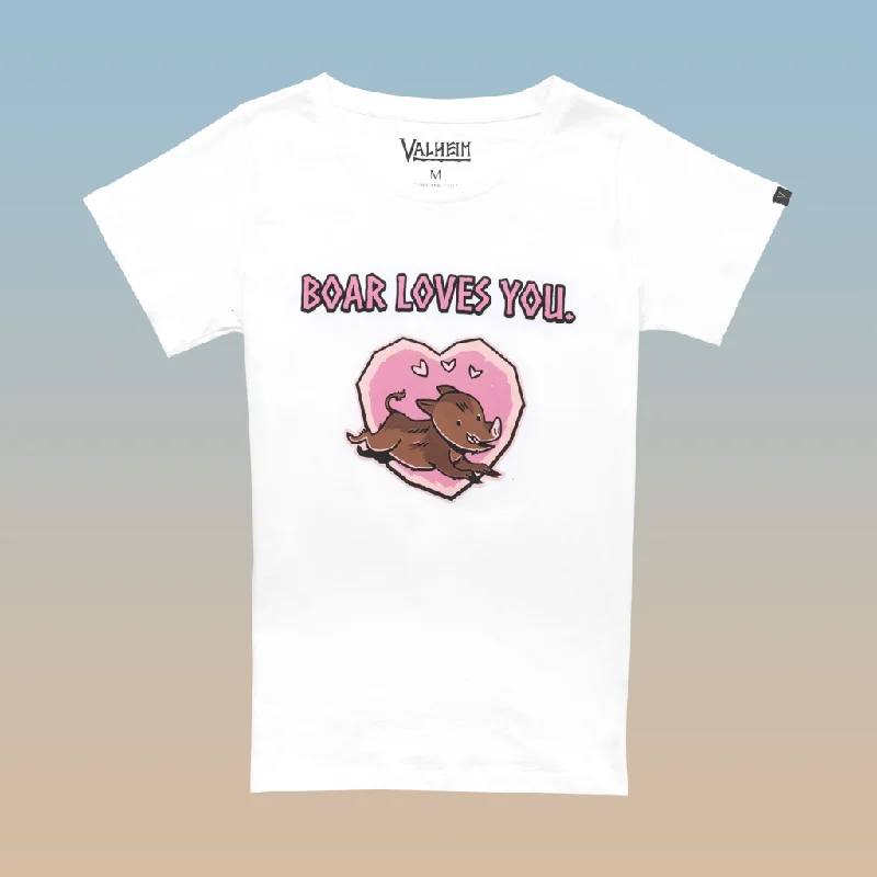 Boar Loves You, Women's Tee, White Solid Color Striped Floral