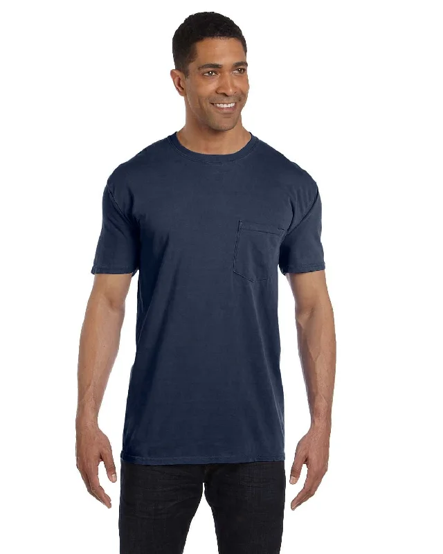 Comfort Colors Garment-Dyed Pocket T-Shirt | True Navy Asymmetrical Pockets Print