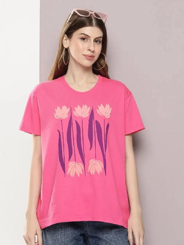 Dillinger Pink Graphic Boxy Regular T-Shirt-WMNCR519FSR-XS Spandex Blend Rayon Blend Denim Blend