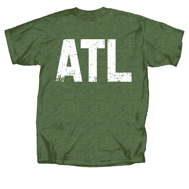 Distressed ATL Airport Code Short Sleeve T-Shirt Welt Pockets Slit Pockets Flap Pockets