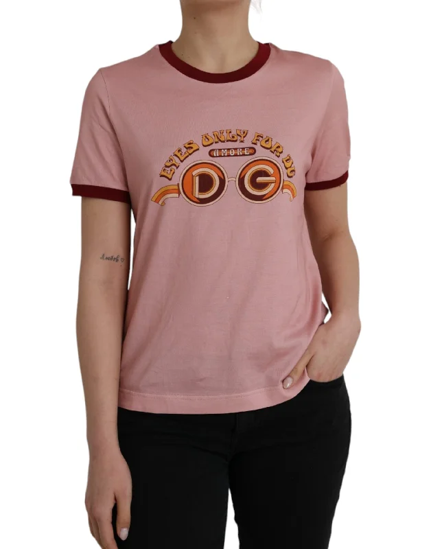 Dolce & Gabbana Pink Cotton Short Sleeves Crew Neck T-shirt Collared Crew Neck Turtle Neck