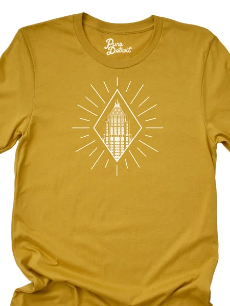 Fisher Building Rays Unisex T-shirt - Mustard / White Rayon Fabric Velvet Fabric Corduroy Fabric