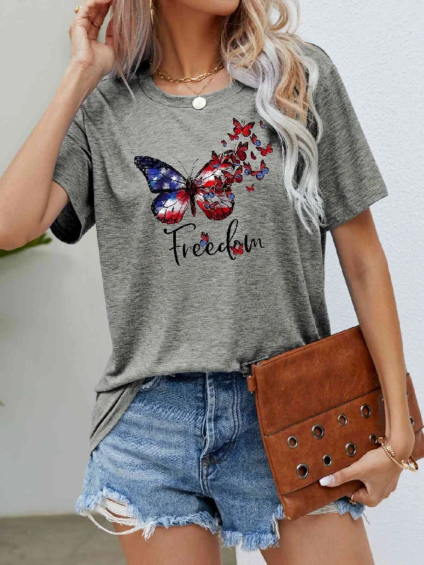 FREEDOM Butterfly Flag Ladies T-Shirt Mesh Blend Leather Blend Suede Blend