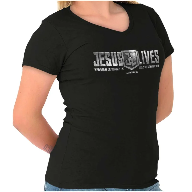 Jesus Lives Junior Fit V-Neck T-Shirt Collared Crew Neck Turtle Neck