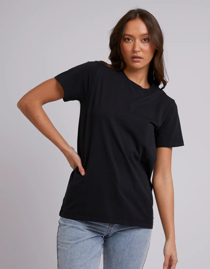 Layering Tee Blk Cotton Fabric Linen Fabric Terry Fabric