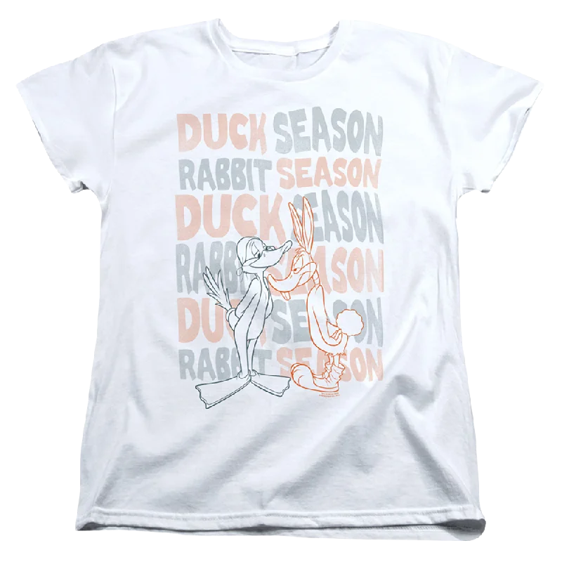 Looney Tunes Duck Season Rabbit Season - Women's T-Shirt Mesh Fabric Canvas Fabric Denim Fabric