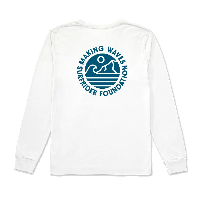 Making Waves White Long Sleeve Tee Basic T-Shirt Crew Neck Short Sleeve