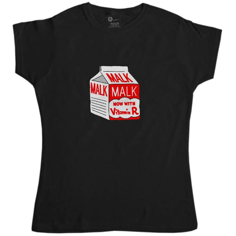 Malk Now with Vitamin R Womens Style T-Shirt Solid Print Embellished