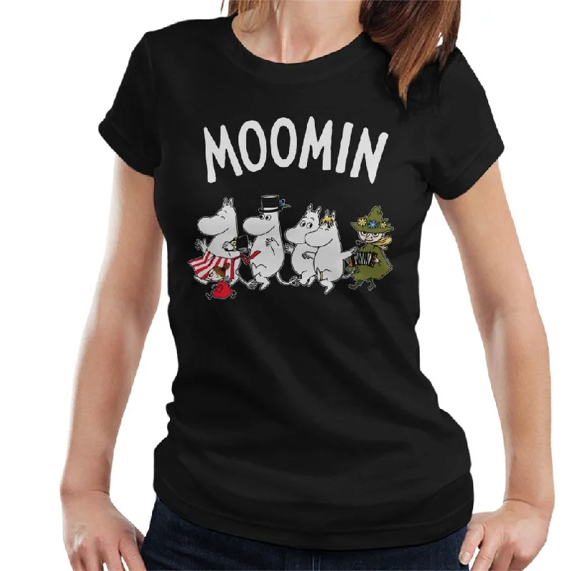 Moomin Family Walking Women's T-Shirt Spandex Blend Rayon Blend Denim Blend