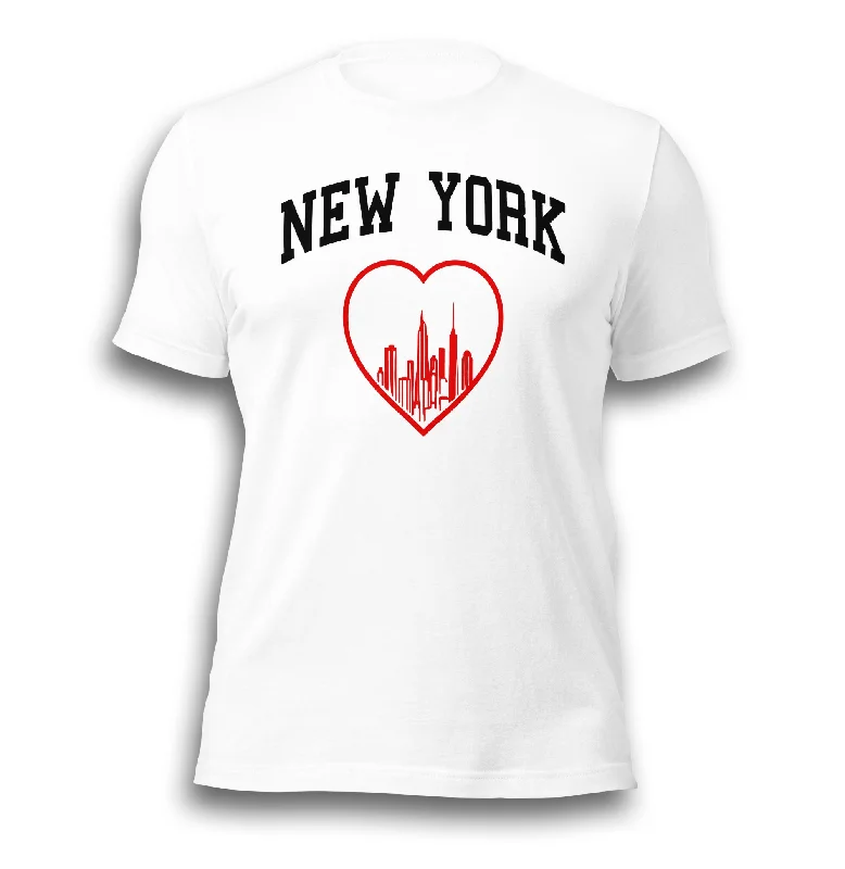 NEW YORK RED HEART WHITE UNISEX T-SHIRT Print Jacquard Patchwork