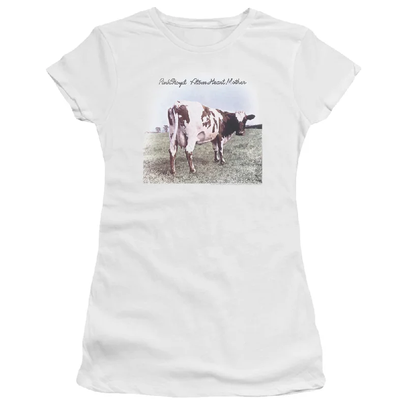 Pink Floyd Atom Heart Mother Junior's 30/1 100% Cotton Cap-Sleeve Sheer T-Shirt Ribbed T-Shirt High Neck Heavyweight