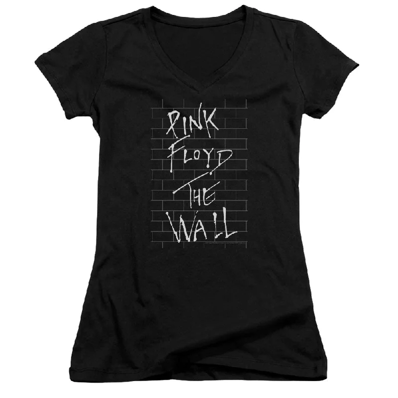 Pink Floyd The Wall 2 Junior's 30/1 100% Cotton Cap-Sleeve Sheer V-Neck T-Shirt Houndstooth Herringbone Solid