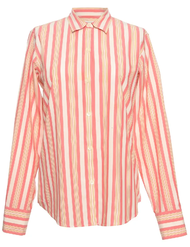 Pink Liz Claiborne Shirt - L Houndstooth Herringbone Solid