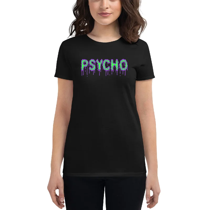 Psycho Mental Personality Women's Short Sleeve Babydoll T-shirt Wool Fabric Cashmere Fabric Tweed Fabric