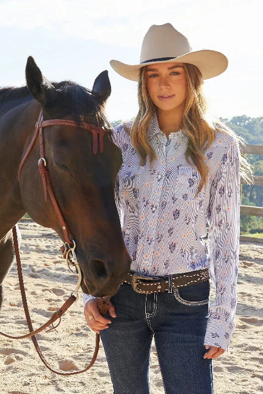 Pure Western Ladies Mavis Print Western Long Sleeved Shirt - Navy - P4S2127992 Cozy Warm Stylish