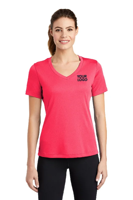 Sport-Tek Ladies PosiCharge Competitor Custom V-Neck Tee's, Hot Coral Silk Blend Satin Velvet