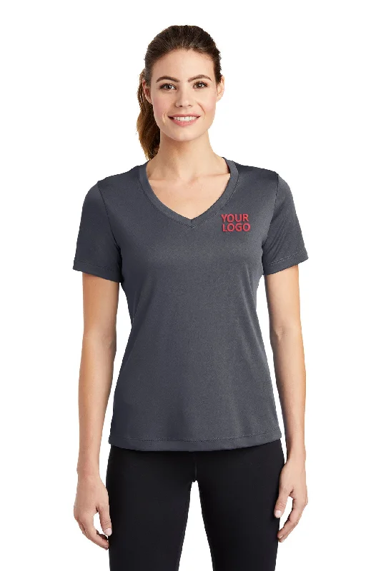 Sport-Tek Ladies PosiCharge Competitor Custom V-Neck Tee's, Iron Grey Mesh Canvas Denim