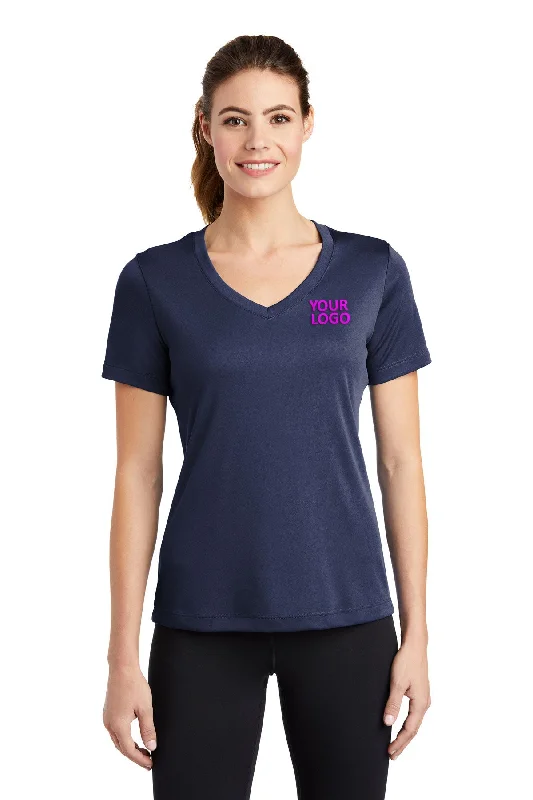 Sport-Tek Ladies PosiCharge Competitor Custom V-Neck Tee's, True Navy Mesh Canvas Denim