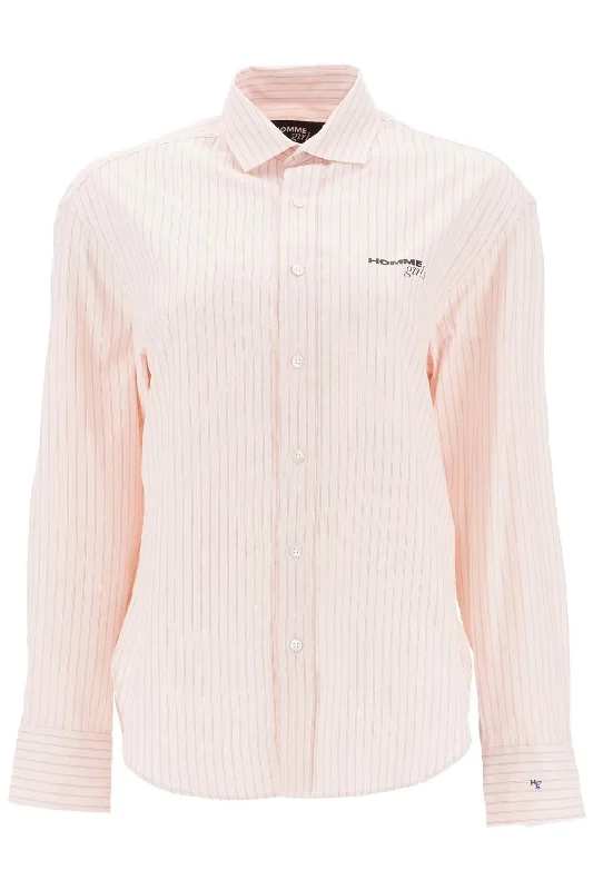 Striped Oxford Shirt For Men Beaded Sequined Faux Fur