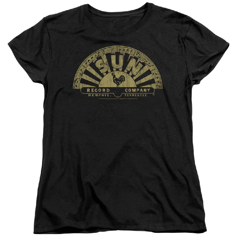 Sun Records Tattered Logo Women's 18/1 100% Cotton Short-Sleeve T-Shirt Satin Blend Silk Blend Wool Blend