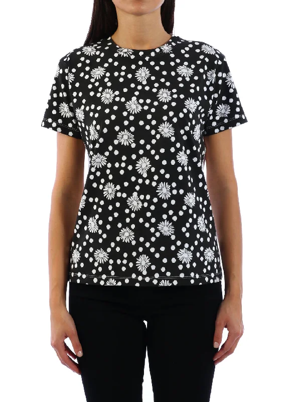 T-shirt With Flowers Collared T-Shirt Boat Neck A-Line