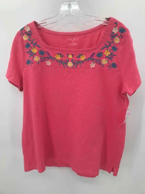 Pre-Owned Talbots Pink Size Large P Cotton T-shirt Beaded Sequined Faux Fur