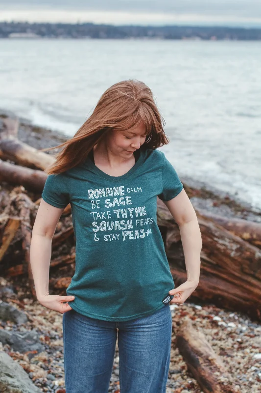 VEGGIE WISDOM - Women's Eco Tee - Heather Green Chenille Fabric Brocade Fabric Lace Fabric