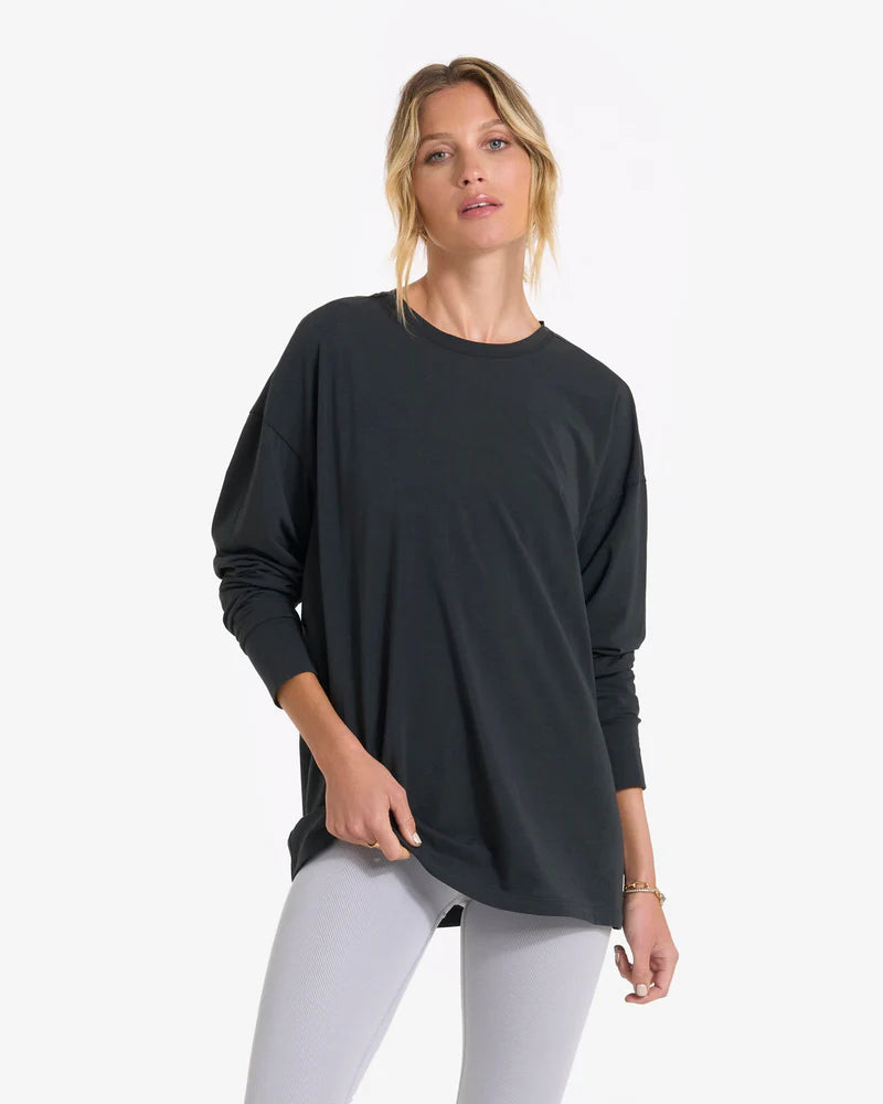 Vuori Long-Sleeve Feather Tee - Washed Black Hooded Caped Shawl Collar