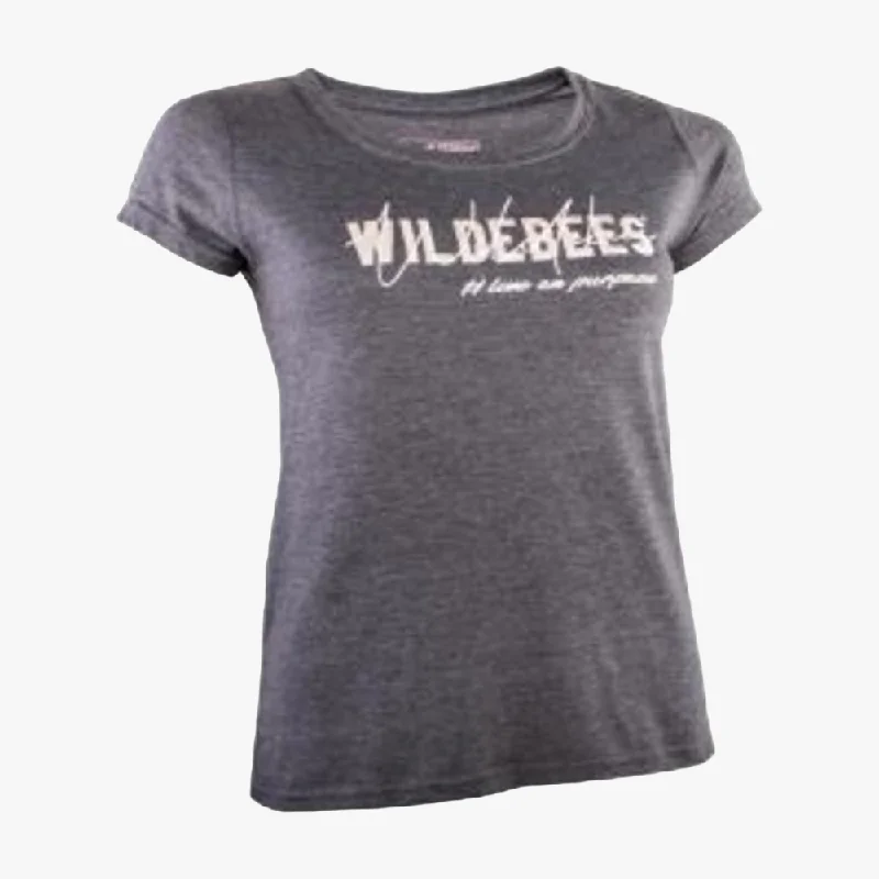 Wildebees Ladies Live On Purpose Short Sleeve Tee Charcoal Mel Striped Floral Plaid