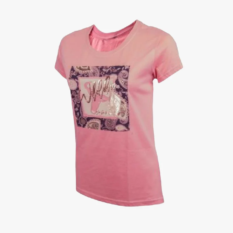 Wildebees Womens Paisley Short Sleeve Tee Blush Mel Graphic T-Shirt Round Neck Polyester