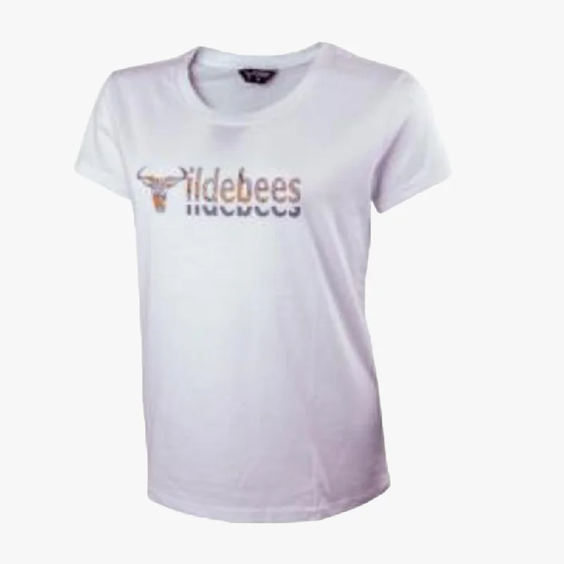 Wildebees Womens Thorn Glitter Short Sleeve Tee White Zippered Buttoned Snapped