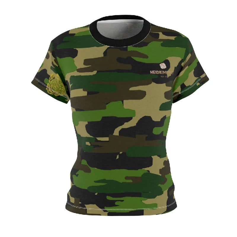 Women's Camouflage Military Army Print Crew Neck Tee - Made in USA (Size XS-2XL) Boxy Fit Fitted Loose