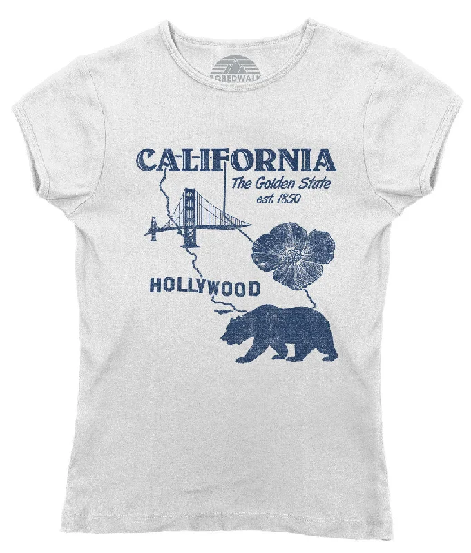 Women's California T-Shirt Ribbed Striped Patterned