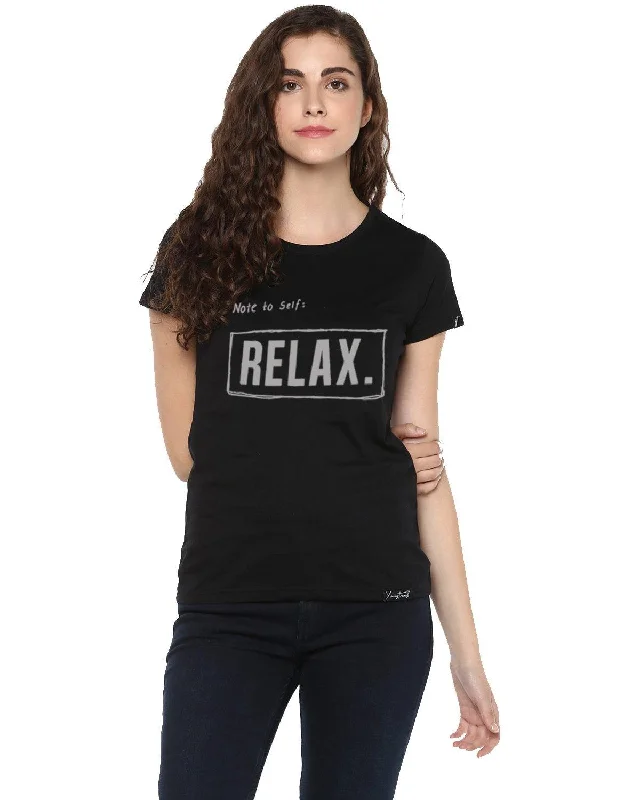 Womens Half Sleeve Noterelax Printed Black Color Tshirts Zippered Buttoned Snapped