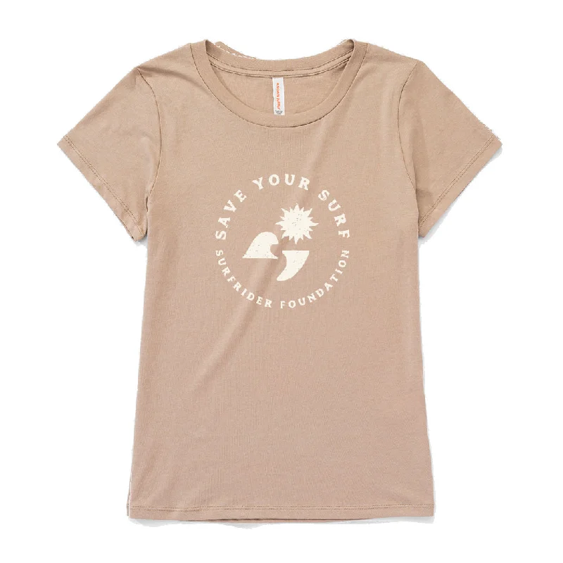 Womens Save Your Surf Tee - Oatmeal V-Neck T-Shirt Long Sleeve Cotton