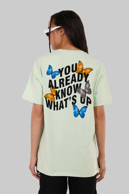 You Already Know Whats Up Mint Green Boyfriend Fit T-Shirt Women Lace Blend Ribbed Blend Corduroy Blend